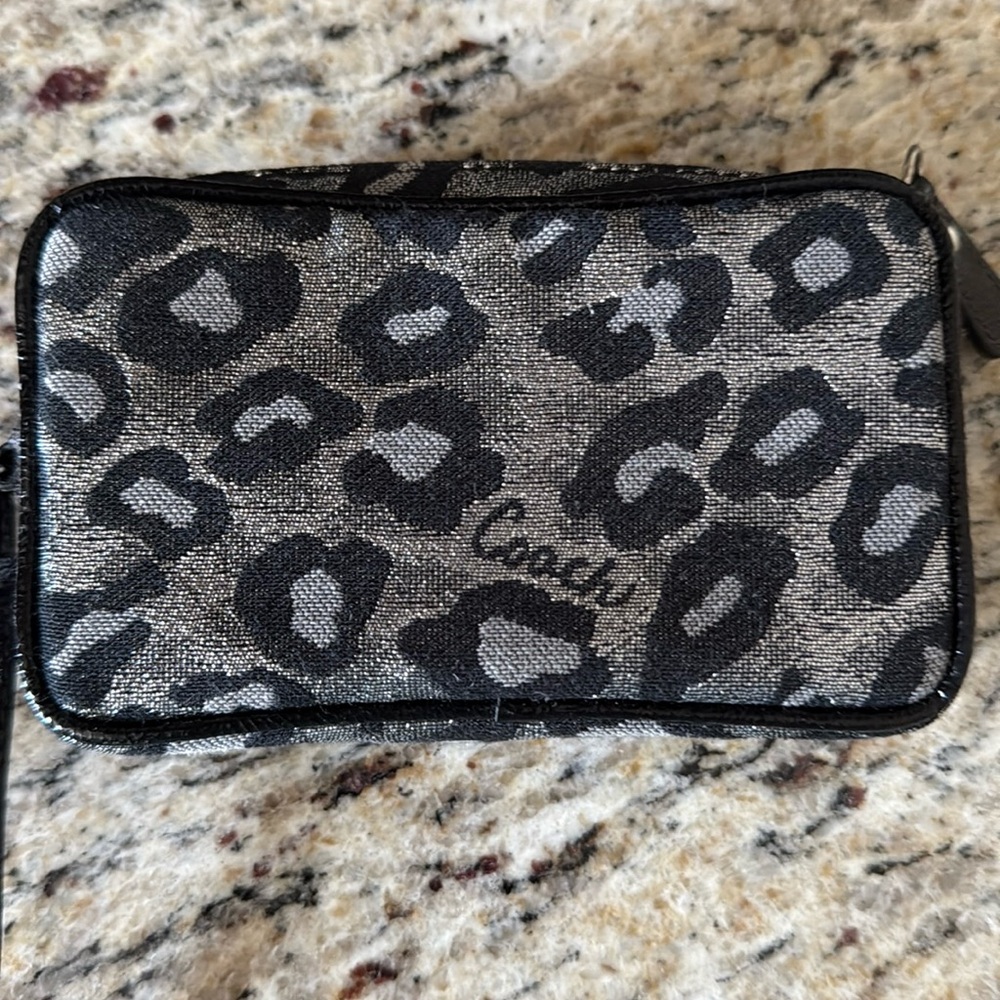Coach Black and Gray Animal Print Wristlet